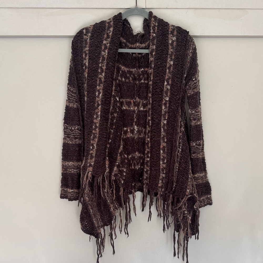 Free People Brown Knit Sweater with Fringe